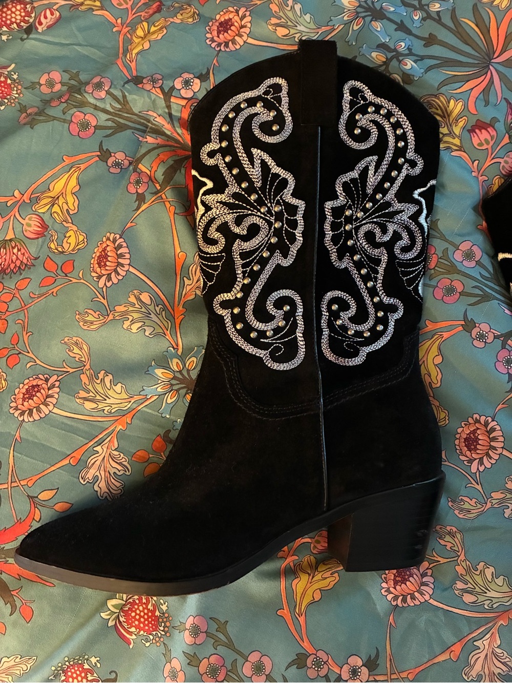 Dolce Vita Black Suede Embellished Western Heeled Boots - Picture 5 of 12